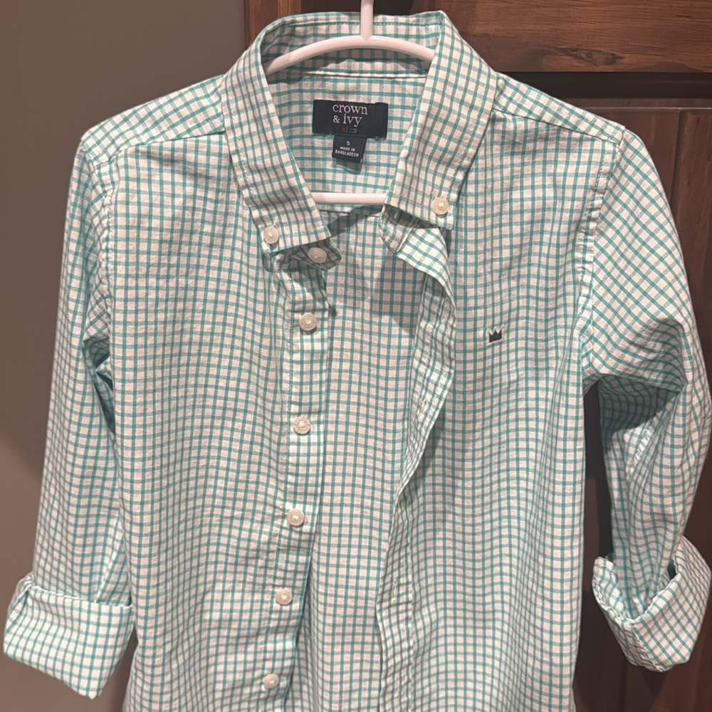 Crown & Ivy Kids Aqua Plaid Button Down Shirt